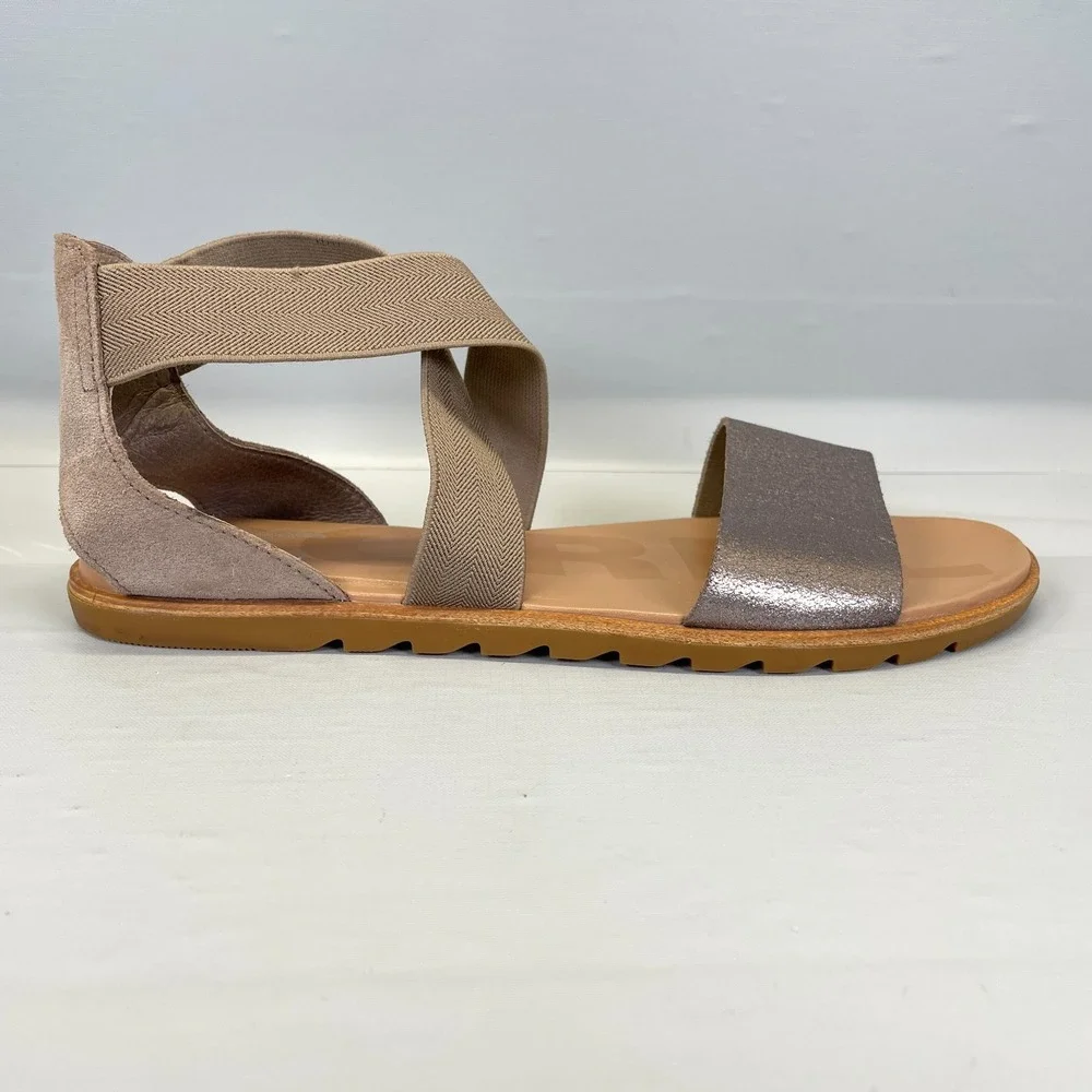 Sorel Ella II Sandals Womens Size 9 Bronze Metallic Strappy Casual Slip On Shoes